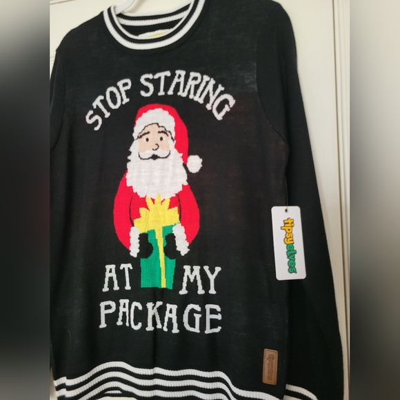 TIPSEY ELVES MEN'S STOP STARING.. UGLY CHRISTMAS SWEATER Size M NWT - Picture 3 of 6